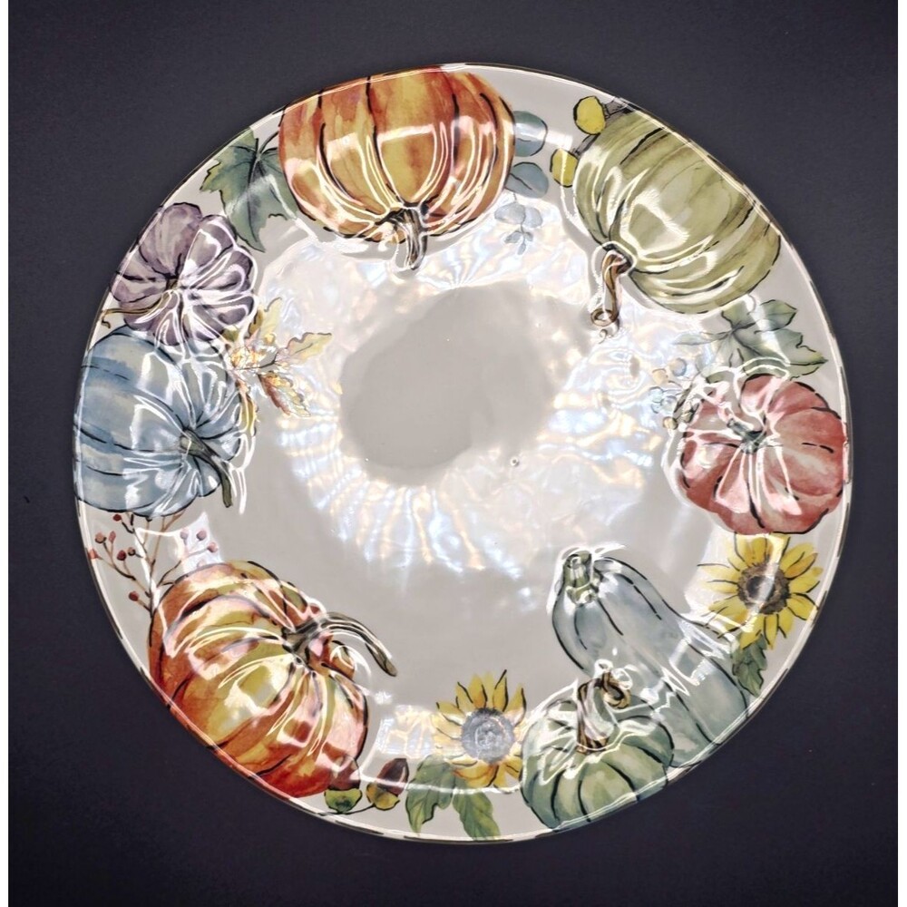 Potter's Studio Pumpkin Harvest Round Ceramic Dinner Plate, White/Multicolor